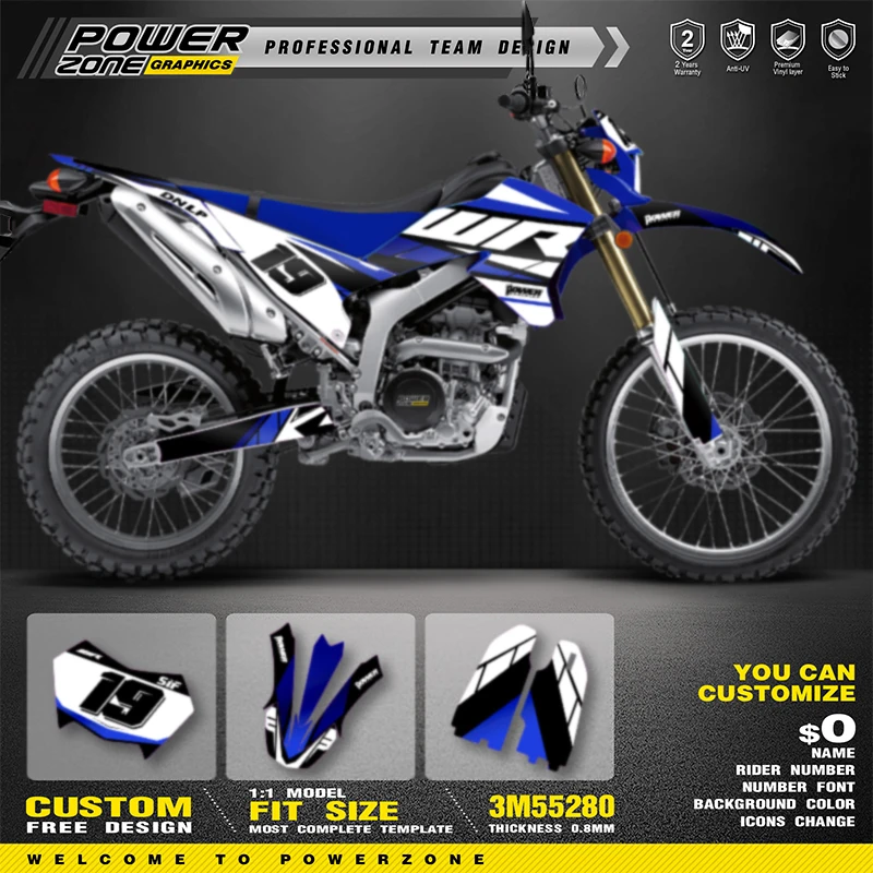 PowerZone Custom Team Graphics Backgrounds Decals For 3M Stickers Kit For YAMAHA 2008-2015 2016 2017 2018 2019 2020 WR250R 14