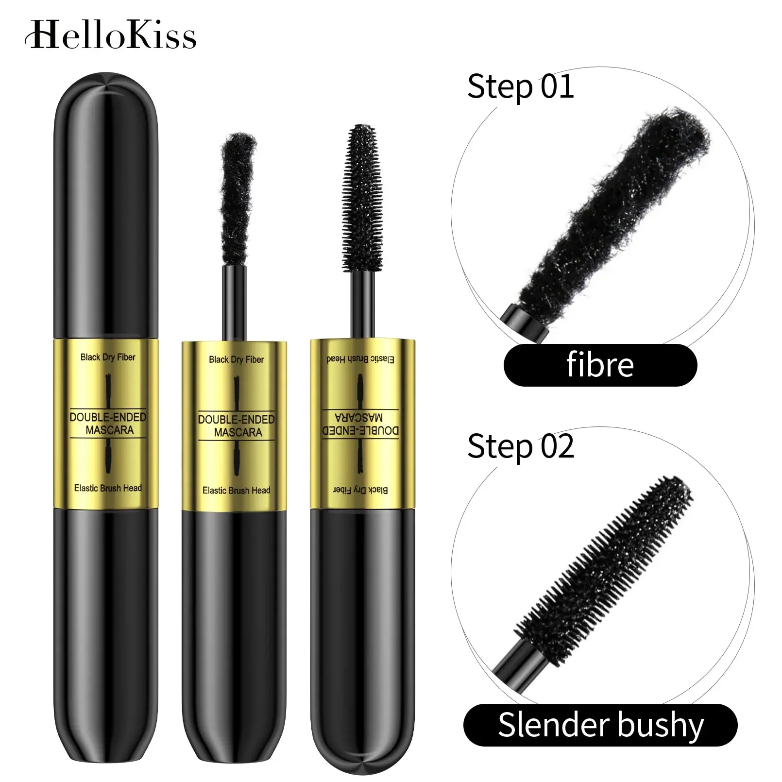 Double-ended 3D Mascara Waterproof Thick Long Lasting Lash Black Eyelashes Silk Fiber Lengthening Extension Volume Makeup