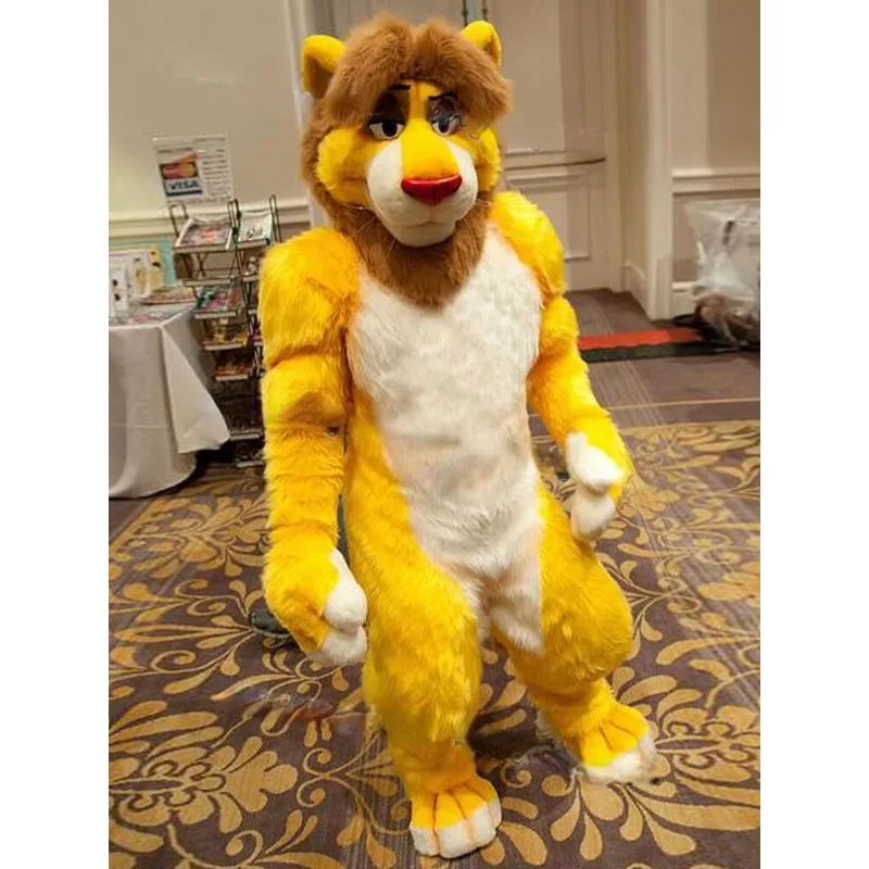 Yellow Husky Fox Medium Long Fur Mascot Costume Walking Halloween Christmas Big Event Suit Party Role Play