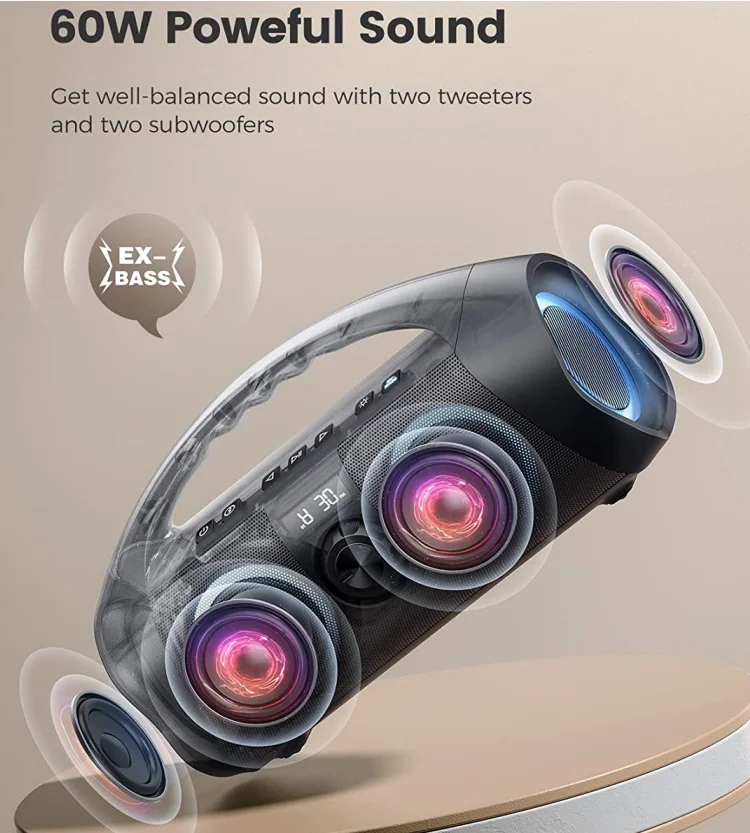Powerful Sound Bluetooths  Punchy Subwoofer Party Speaker with Colorful RGB Cool Dynamic Light