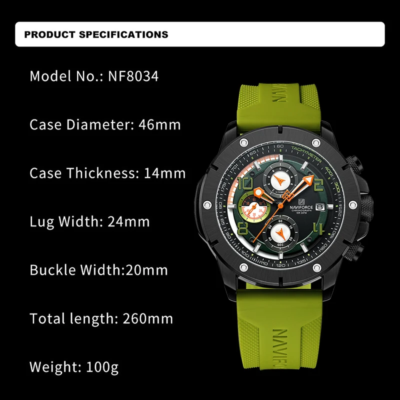 NAVIFROCE Mens Creative Quartz Chronograph Watch Top Brand Wristwatches for Male Sports Clock Man Comfortable Silica Strap Clock