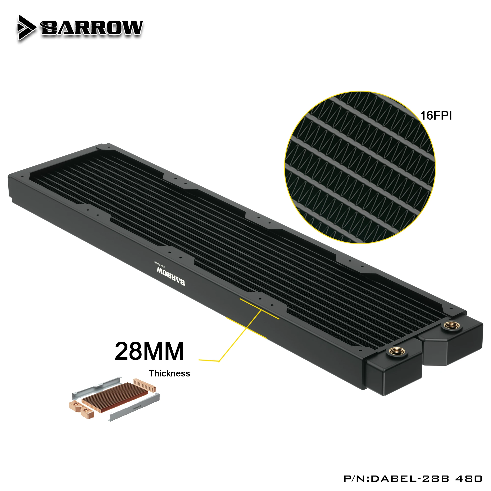 Imagem -02 - Carrinho de Mão 28 mm Grosso Cobre 480 mm Água Refrigerando Radiador g1 Uso Rosqueado para 12cm Ventiladores Cpu Computador Água Sistema Fresco Dabel28b