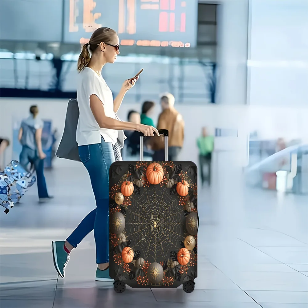 1pc Pumpkin and Spider Web Print Luggage Cover. Fits suitcases from 18 to 32 inches; effectively protects your luggage