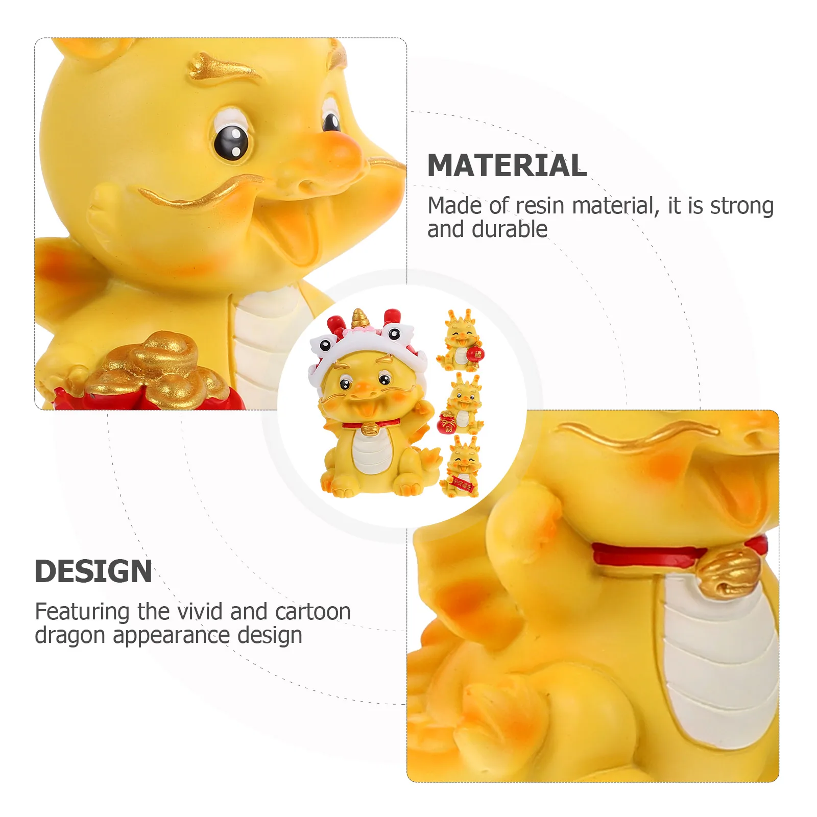 

4 Pcs Modeling Resin Handicraft Ornaments Office Decoration Mini House Dragon Chinese New Year Figurine