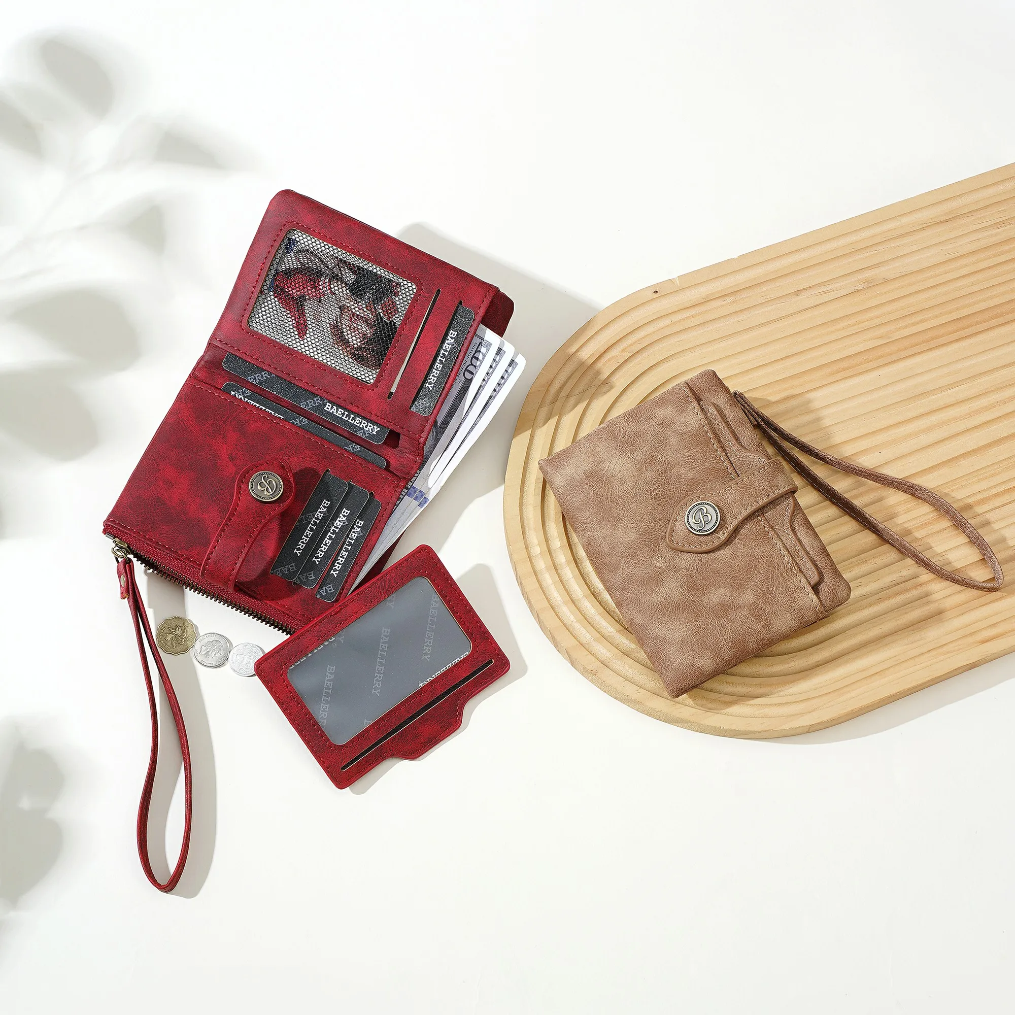 1 Stück - Baellerry Damen Vintage PU-Leder Kurzbörse mit 80% Rabatt, mit Handgelenkschlaufe, 8 Kartenfächern + Ausweisfenster + abnehmbarem Kartenhalter, praktisches Geburtstagsgeschenk für Frauen. – Detail 27