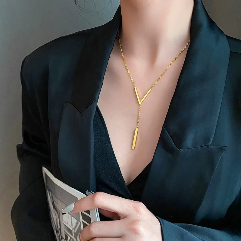 V-shaped long sexy Clavicle Necklace for Women Gold Colour Link Chain Necklace Party Jewelry Fashion Accessories Birthday Gift