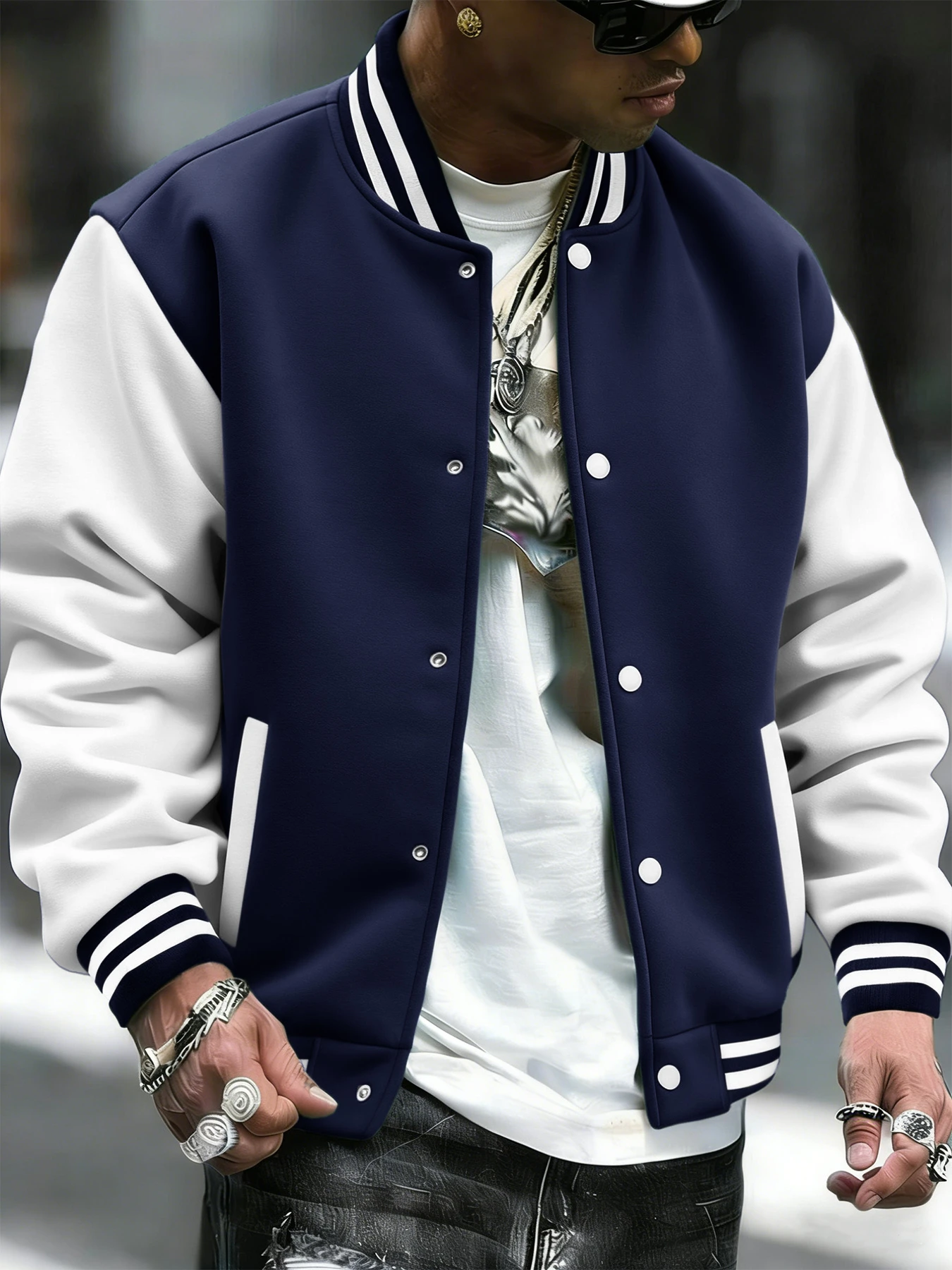 Spring Fashion Men's Jacket, Classic Trendy Street Style Baseball Jacket Top, Patchwork Color-Block Fashion Sports Sweatshirt