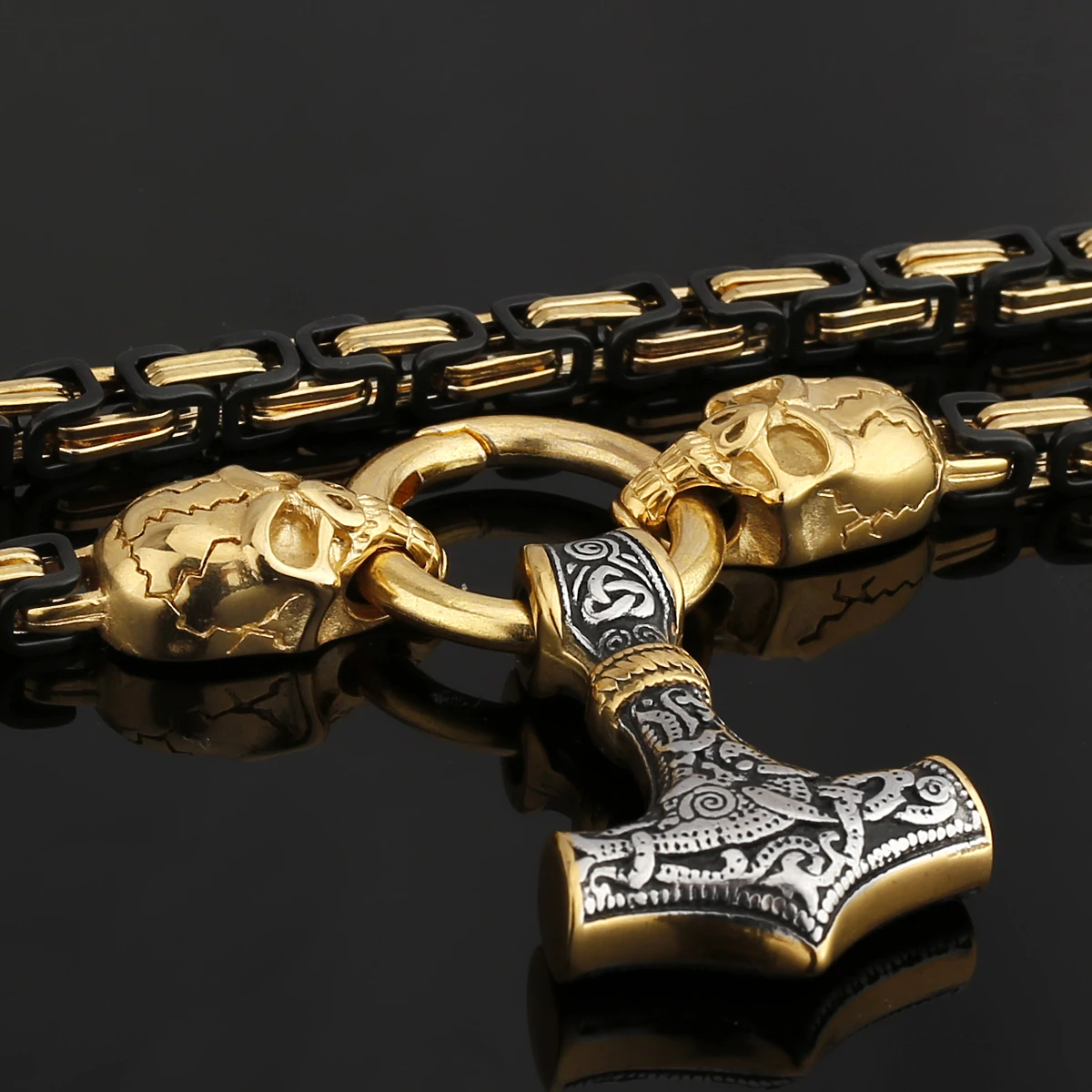 Retro Skull Men's Necklace Fashion Never Fade Stainless Steel Thor's Hammer Pendant Accessories Jewelry Gifts Wholesale