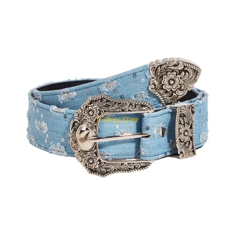 

N58F Ремни из искусственной кожи с рельефной цветочной пряжкой, регулируемый размер, пряжка, поясной ремень, женские джинсы,