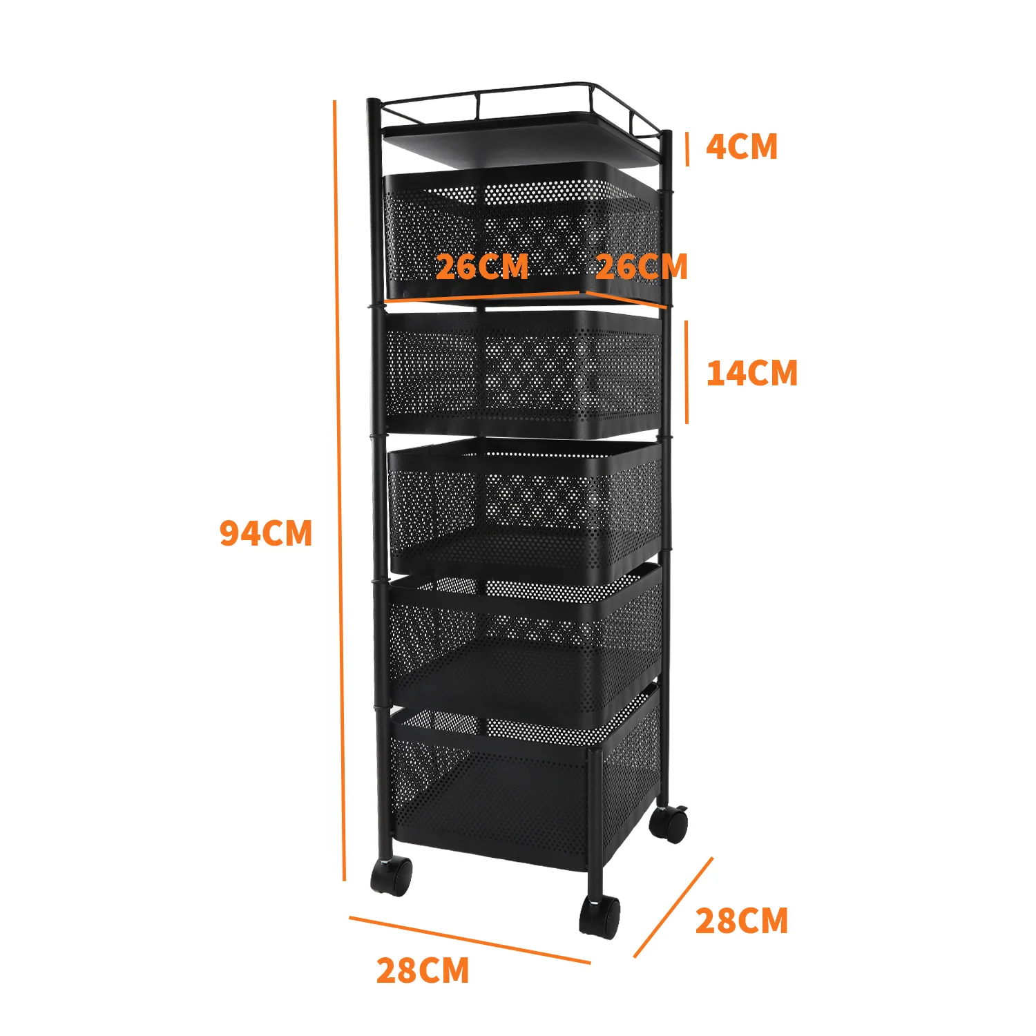 360 ° Drehbares Aufbewahrungsregal Küchenorganizer Gemüsekorb Abnehmbares Aufbewahrungsregal Aufbewahrungswagen 94x28x28 cm