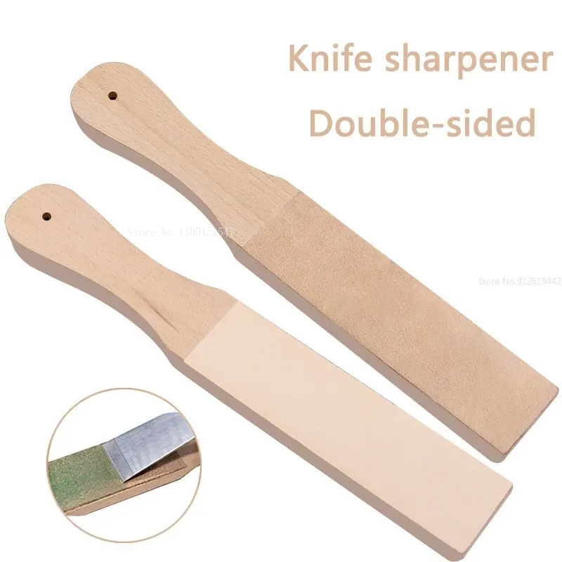 Wood Handle Leather Sanding Board Manual Razor Leather Carving Polishing Board Razor Knife Double-sided Household Sanding Tool