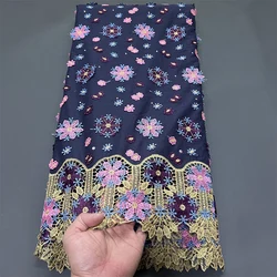 2026 Latest High Quality African Nigerian Pure Tulle  Damask Lace Fabric Embroidery Party Dress Sequins Cotton 5yards hz1402