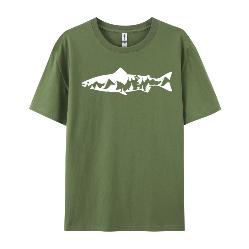 Nature Adventure Contour T-Shirt Fish And Mountain Short Sleeve Tops Tees Man T Shirts Printed On Tee Shirt 2024 Hot Sale