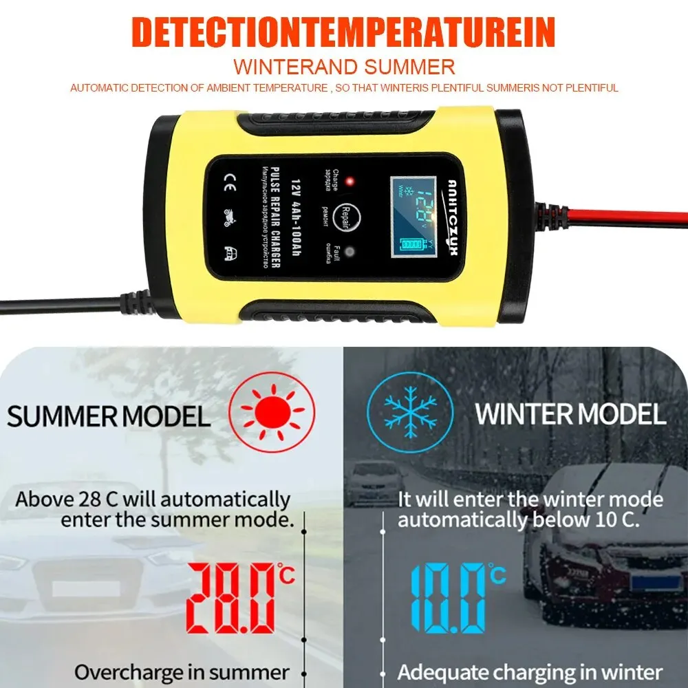 12V 5/6A Intelligent Car Motorcycle Battery Charger Digital LCD Display Lead Acid Battery-Chargers For Motocycle