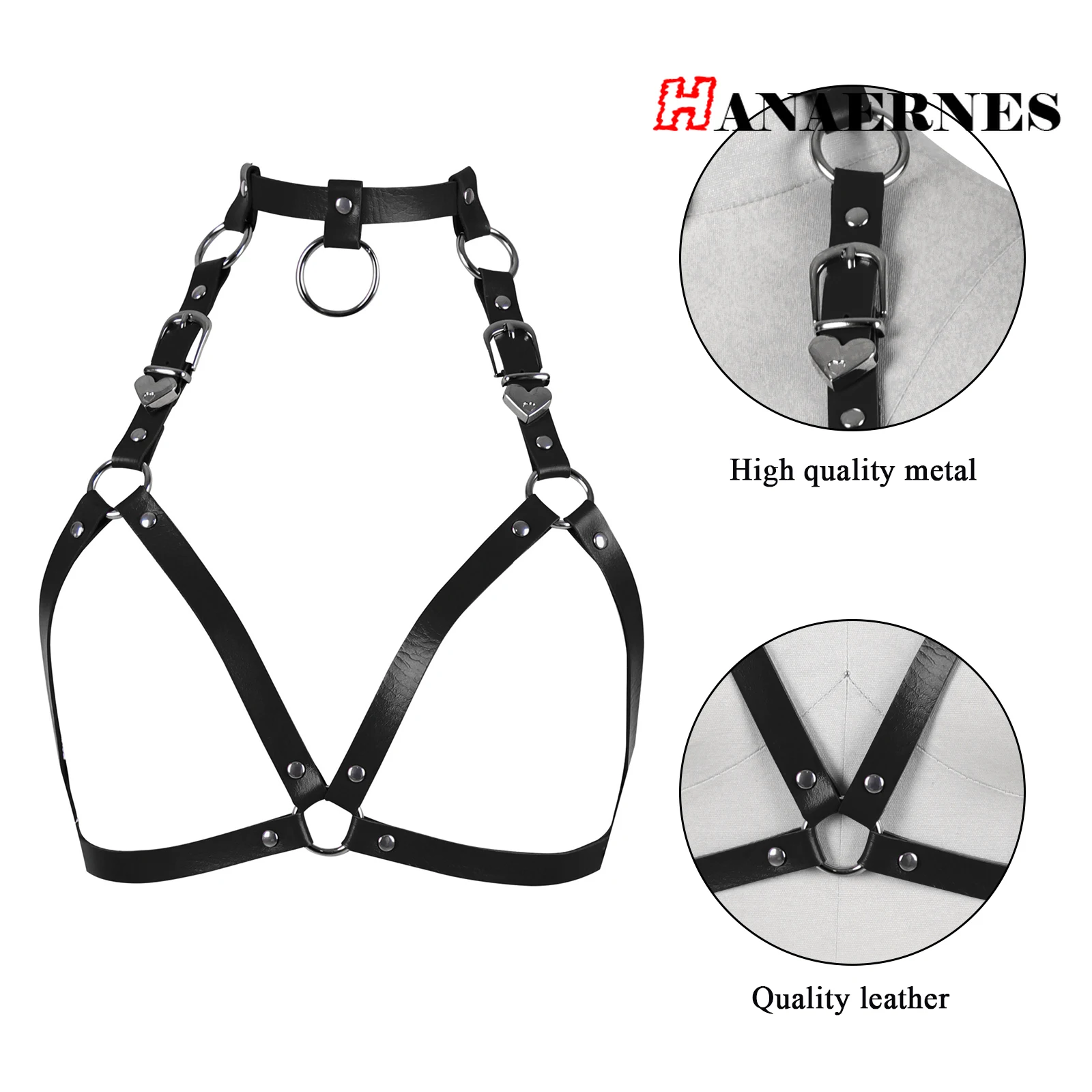 Fashion Punk Cupless Bra Top Leather Harness Belt Body Bondage Chest Straps Faux Leather Hollow Out Crop Top Women Link Chain