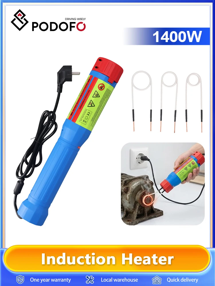 Podofo 1400W Mini Vlamloze Magnetische Inductie Verwarmers Autoboutverwijderaar Reparatiegereedschap met 3 Verwarmingspoelen - afbeelding 2