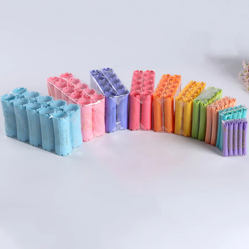 10pcs DIY Heatless Lengthened Hair Roller Stick Perm Tools Hollow Design Spiral Hair Curler Magic Curls Curly Hair Styling Kits