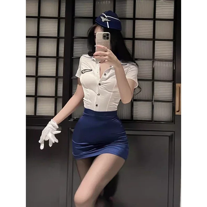 RT01 Sexy Nightclub Flight Attendant Outfit Secretary Set Role-playing Uniform Set Pure Desire Instructor American Queen OL *Jk2