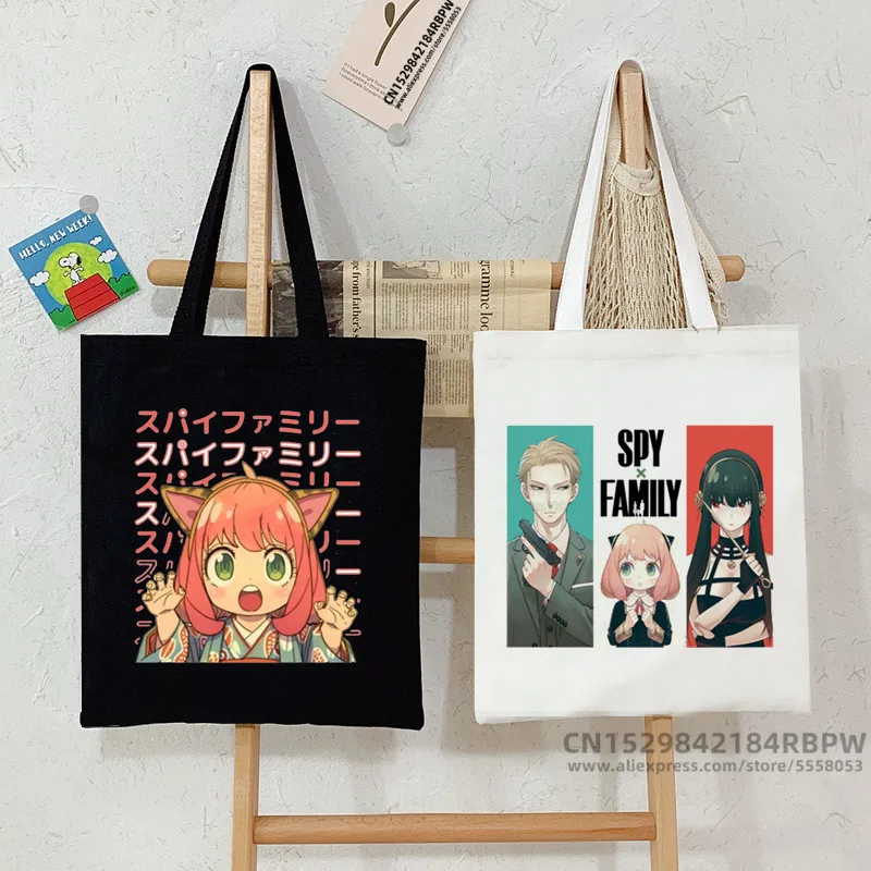 SPYFAMILY Japanese Anime Shopping Bag Graphic Tote Harajuku Spy x Family Canvas Anya Smug SpyFamily Shoulder Bag Female Ulzzang