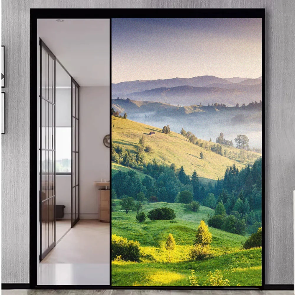 Static Cling Frosted Not Transparent Privacy Window Film Heat Control UV Blocking Glass Sticker Natural Lanscape Window Tint