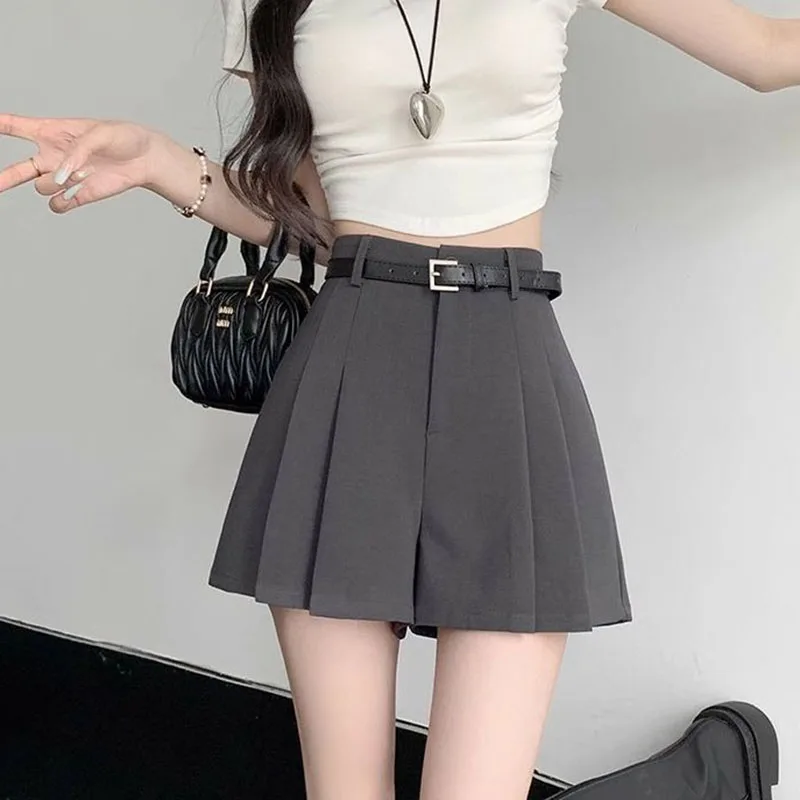 Biyaby Belt Pleated Skirts Women Summer High Waist Jk Mini Skirts Girls Black White School Uniform Student A Line Skirt 2024 New