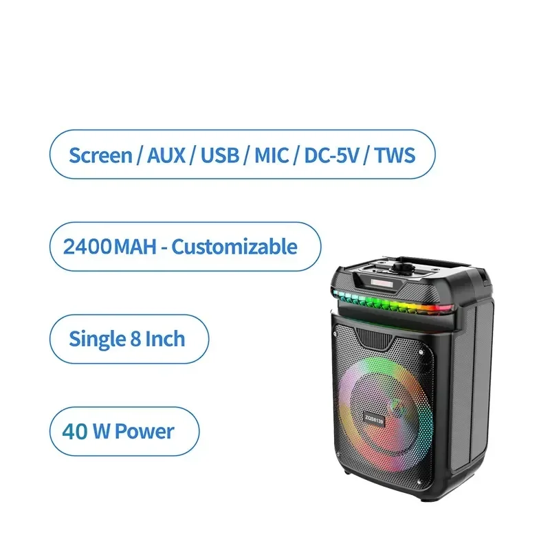 Outdoor Powerful Bass Subwoofer Portable Caixa De Som Bluetooth Speakers With FM RGB TWS Wireless Family Karaoke Audio with MIC