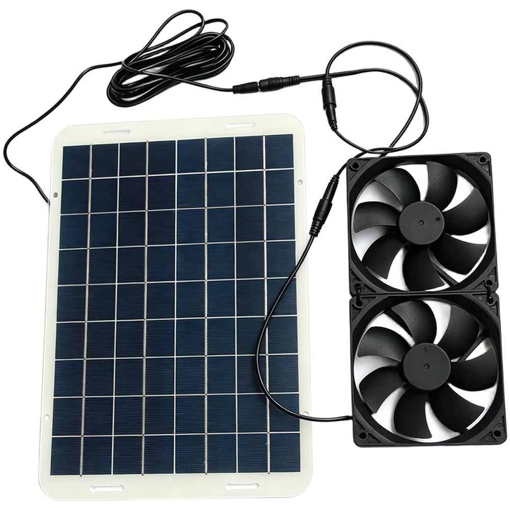 15W Solar Panel Dual Fan For Pet House Cooling Air Circulation 18V 12V Ventilation System Alternative Energy Supplies
