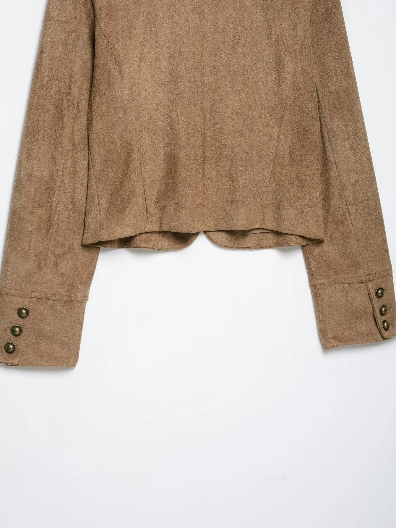 TFMLN Damen Slim-Fit Jacke Stehkragen Doppelreihig Metallknopf-Dekor Reißverschluss Vorne Kurze Oberbekleidung Herbst Neue Damenkleidung – Detail 10