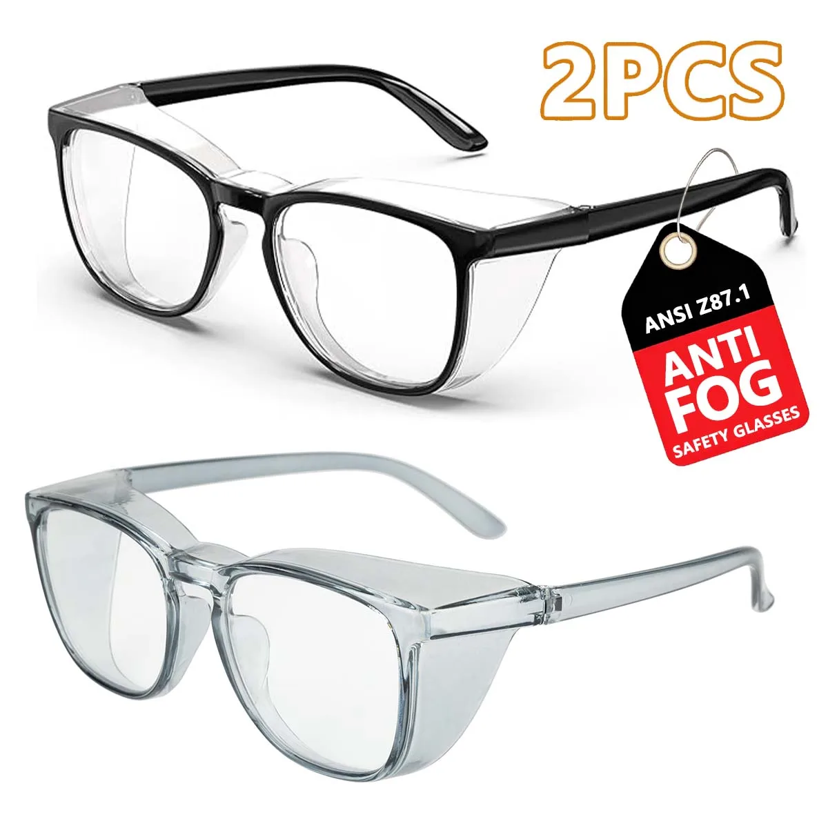 (2 Stück (Schwarz + Blau) Schutzbrille, klares, flaches Licht, Antibeschlag-Augenschutz und perfekte Geschenkauswahl HM9