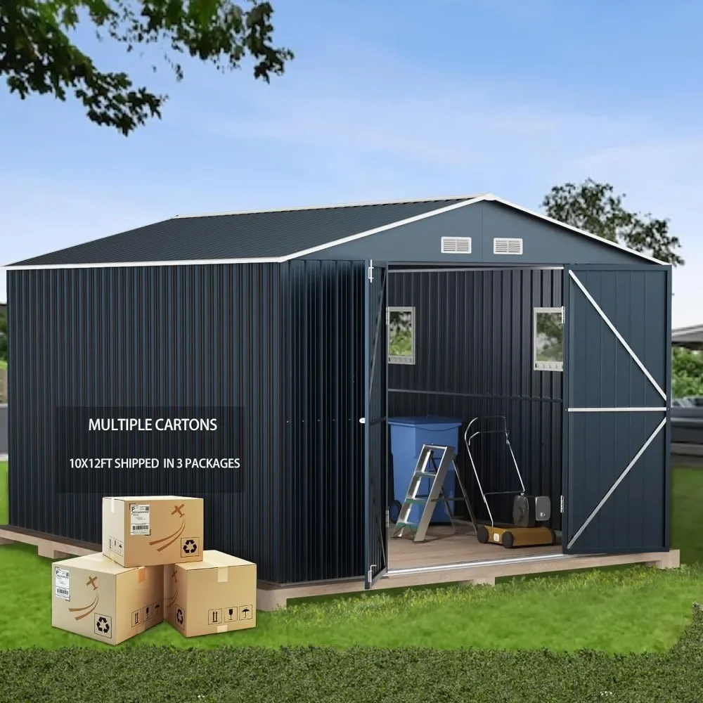 Outdoor Steel Storage Shed,10X12X7.5 FT with Lockable Doors, Ideal for Garden, Backyard Patio Utility and Tool Storage