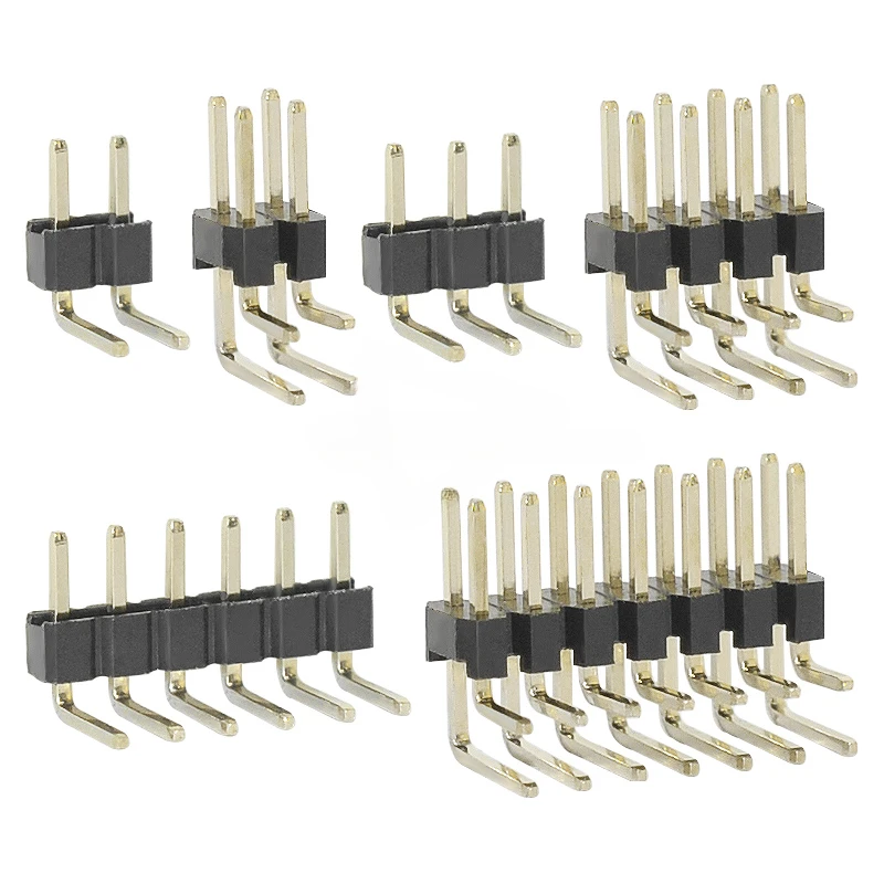 50pcs 2.0mm Pitch Pin Header Single Row Double Row 90 Degree Curved Needle Copper Foot Pin 2*2P/3P/4P/5P/6P/7P/8P/12P