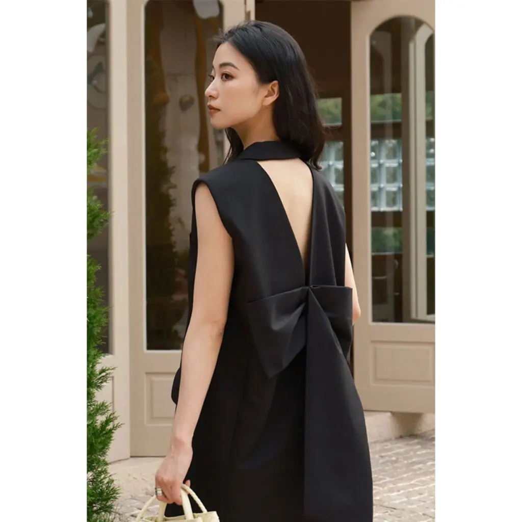 

Women's Thin High-End Bow Vest Jacket He Chaolian Dark Style Backless Sleeveless Suit Dress Trendy Summer Fashion