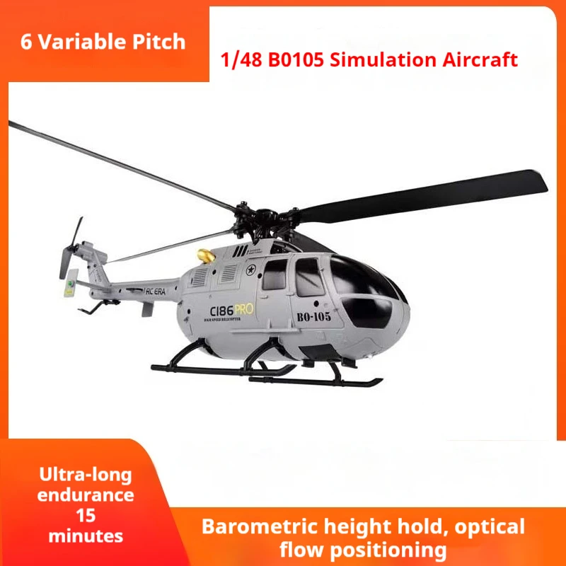 

C186 RC Helicopter Drone - BO105-Style, 4CH Single Rotor, Crash-Resistant Kids' Toy