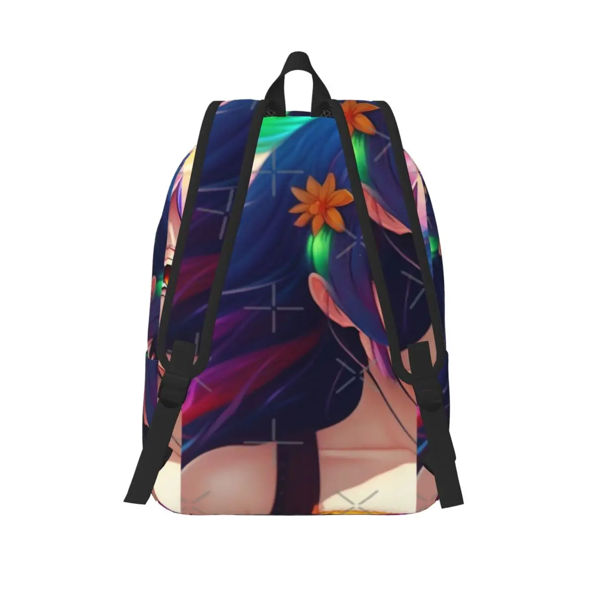 أنيمي فتاة مع الشعر متعدد الألوان AI الفن بسيطة وأنيقة على ظهره قماش حقيبة الظهر رجل على ظهره #2