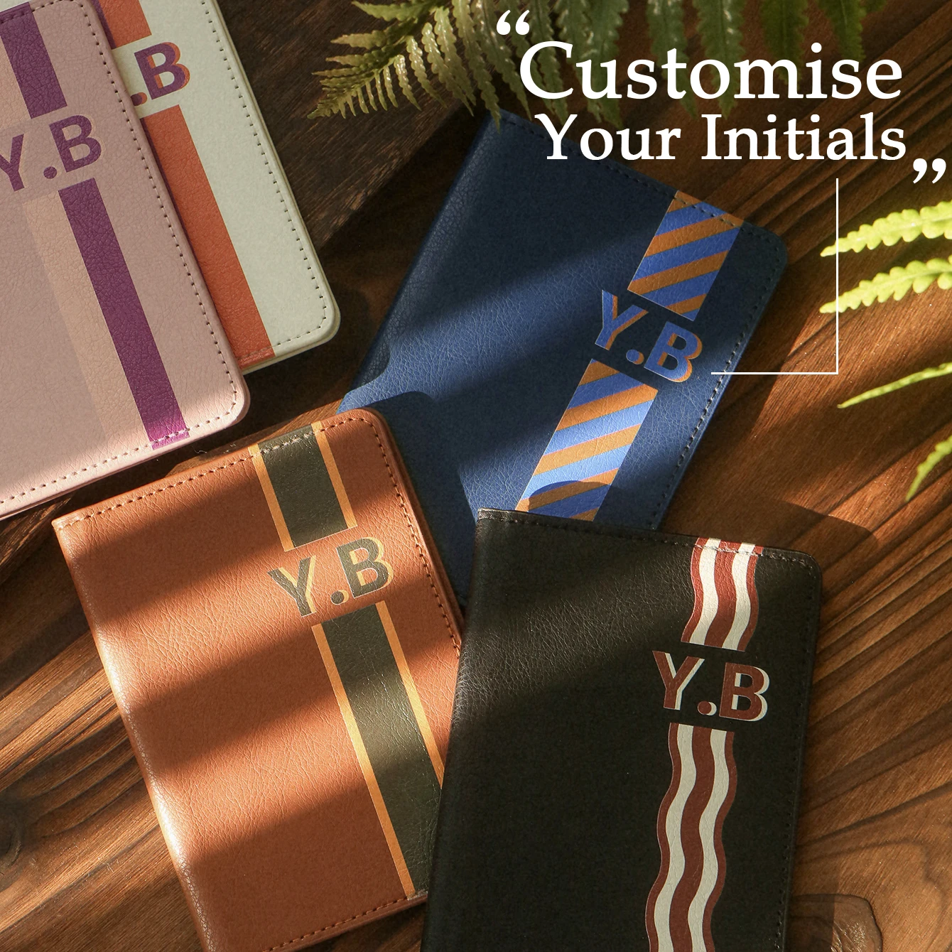 

Personalized Initals Classical Stripe Passport Holder Customized Color Monogram with Stripes Faux Leather Passport Cover