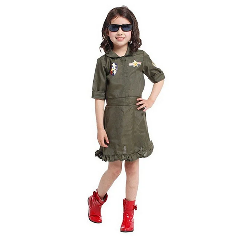 Bambini volo pilota Costume ragazzi Air Force ragazze costumi Cosplay uniforme bambini Halloween ArmyGreen soldato Cosplay