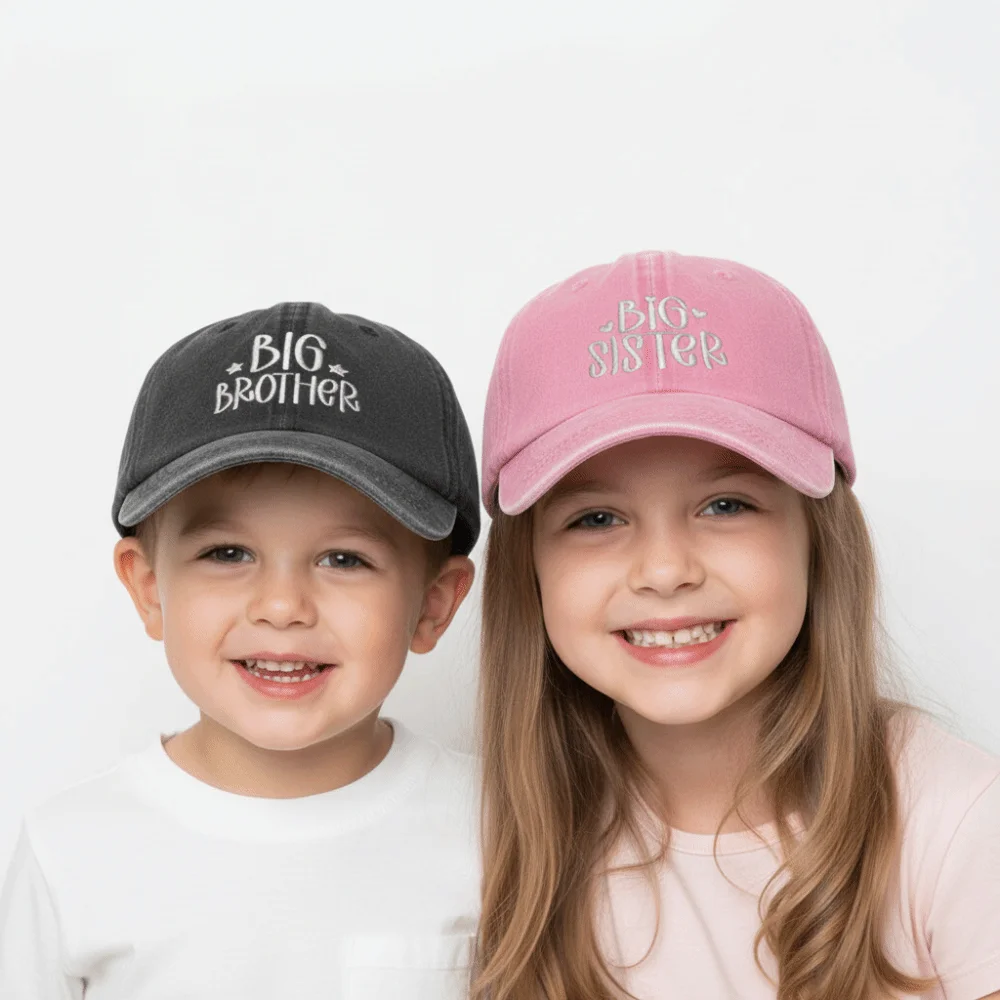 Washed Cotton Big Brother Big Sister Caps Vintage Breathable Siblings Baseball Hats Adjustable Embroidery Baseball Cap Gifts