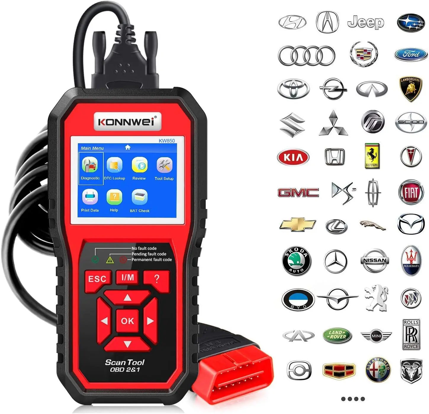 KW850 OBD2 Scanner Car Diagnostic Instrument, Engine Fault Code Clear, Detect Engine Data