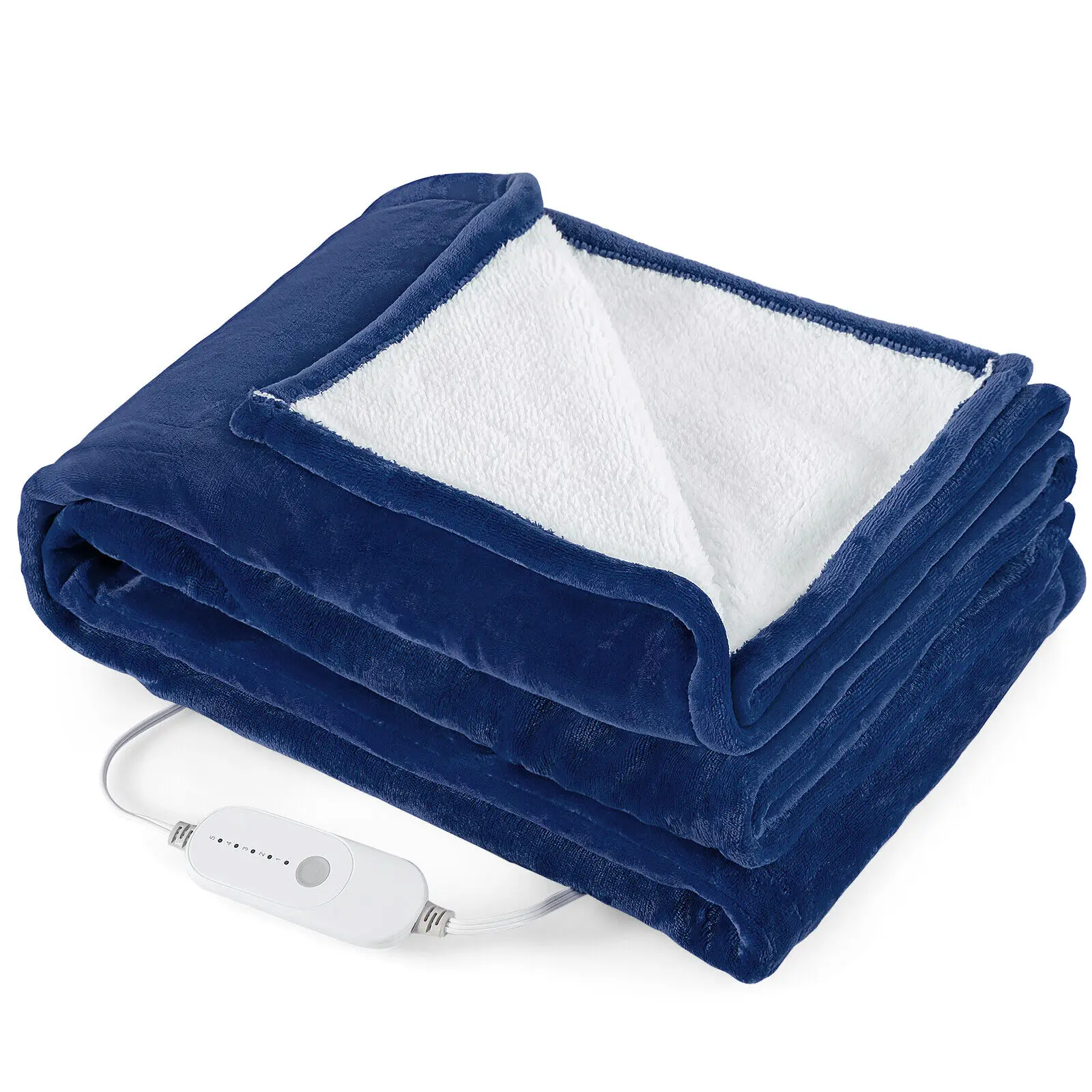 Costway Heated Blanket Electric Throw w/5 Heating Levels 10 Hours Auto-Off 84”x62” Blue