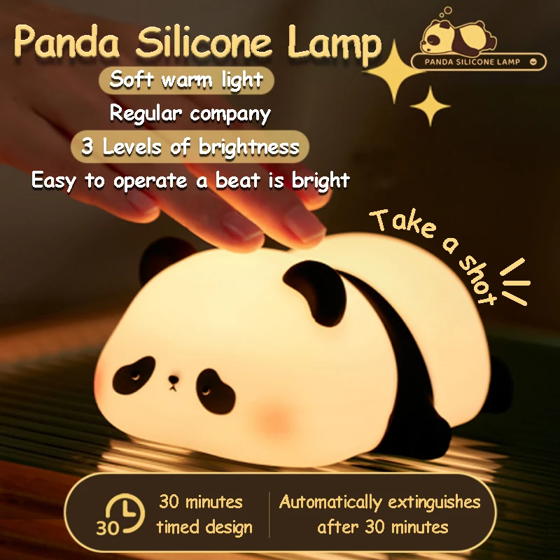 Mini Panda Nachtlampjes Siliconen Timing Oplaadbare Lamp Cartoon Creatieve Slaapkamer Licht Decor Bedlampje Voor Kinderen Schattig Cadeau