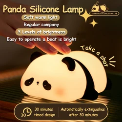 Mini Panda Night Lights Silicone Timing Rechargeable Lamp Cartoon Creative Bedroom Light Decor Bedside Lamp For Kids Cute Gift