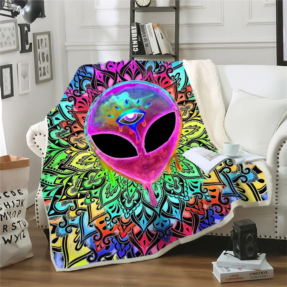 

HX New Fashion Blankets Fantasy Alien Vintage Mandala Pattern 3D Print Throw Blankets for Bed Nap Double Layer Quilts 5Size