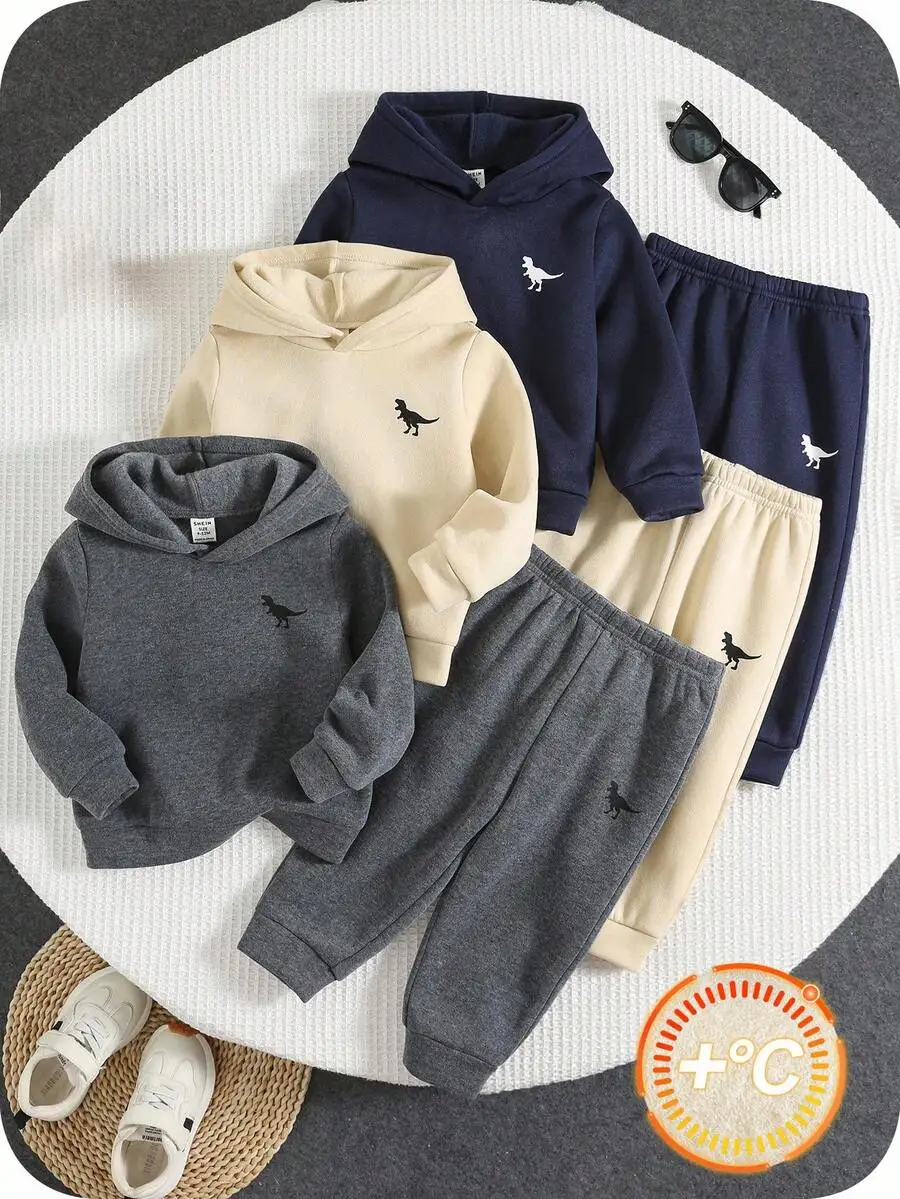 

Комплект из 6 предметов: детский унисекс-костюм с худи и джоггерами с принтом динозавров, из мягкого хлопкового смесового материала, для осени и зимы