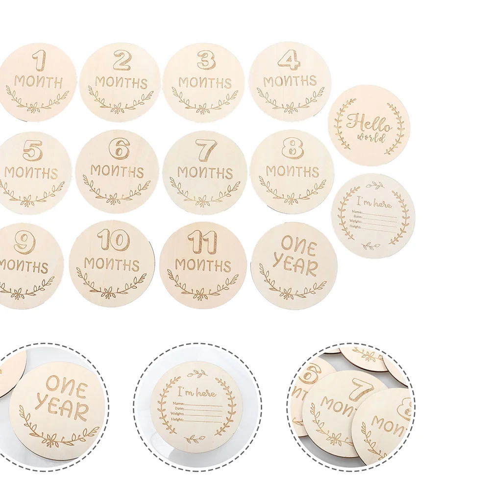 

1Set Wooden Monthly Growth Cards Pregnancy Commemorative Recording Photography Props Milestone Keepsake Birthday