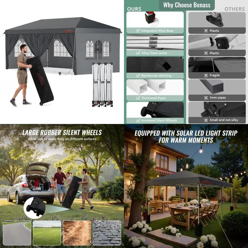 

Сверхмощная серая выдвижная палатка с навесом 10x20 с 6 боковыми стенками, идеально подходит для вечеринок и мероприятий на открытом воздухе