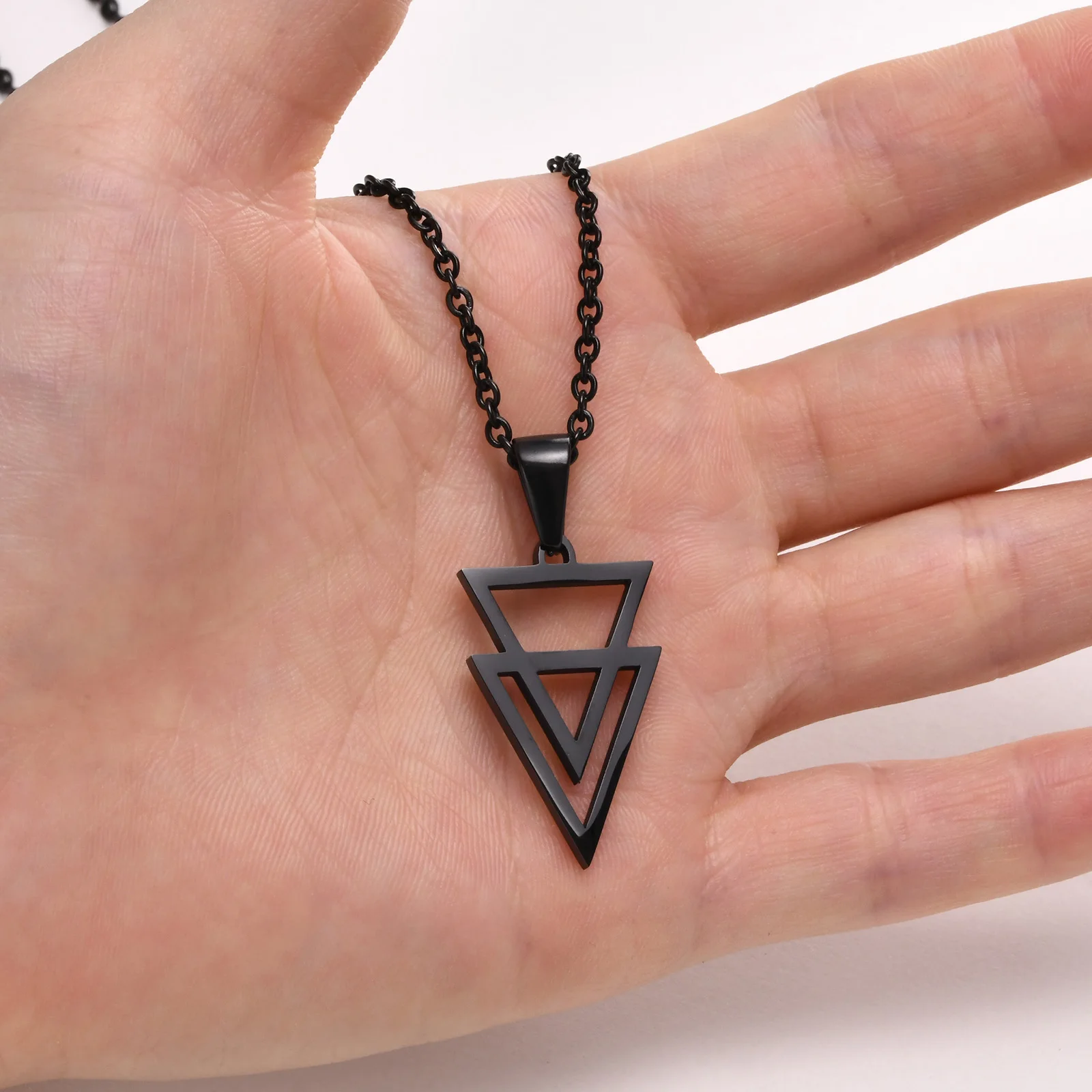 Vnox Hollow Double Triangle Necklaces for Men, Stainless Steel