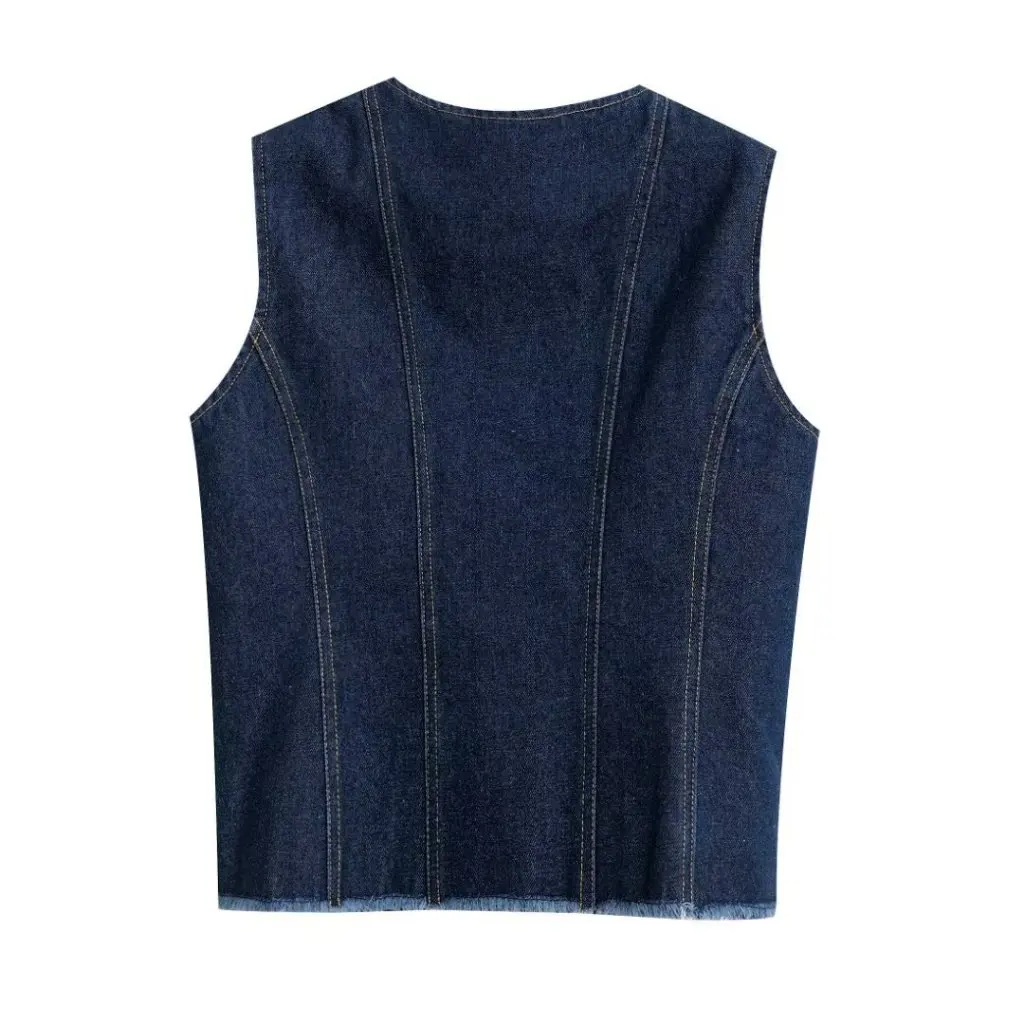 

Fashion round Neck Buckle Sleeveless Denim Vest Jacket European American Style Women's Summer Top M224258