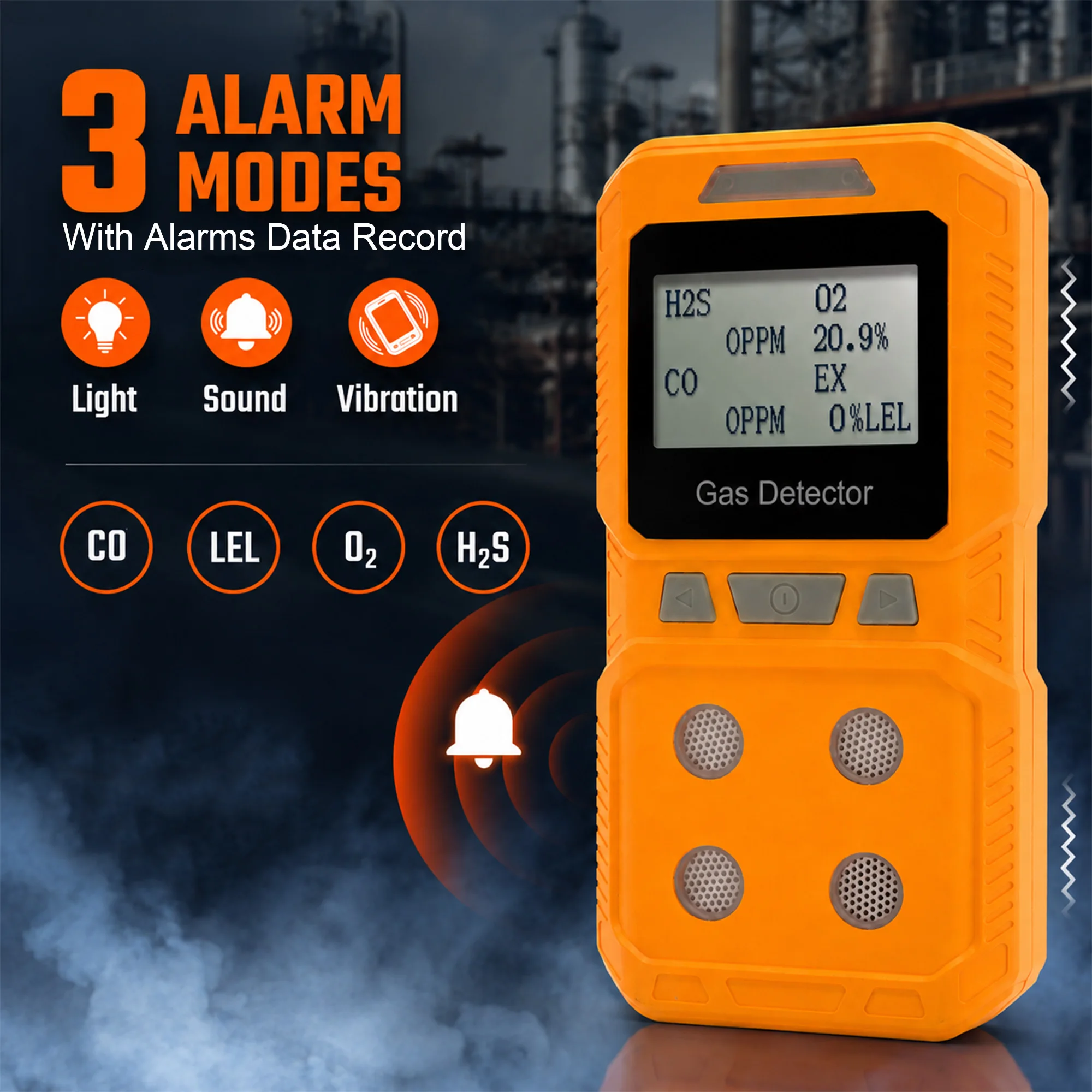 Tzone  High Accuracy Composite Gas Sensor Detector Gas Hydrogen Sulfide oxy gen Portable 4 in 1 Model Alarm