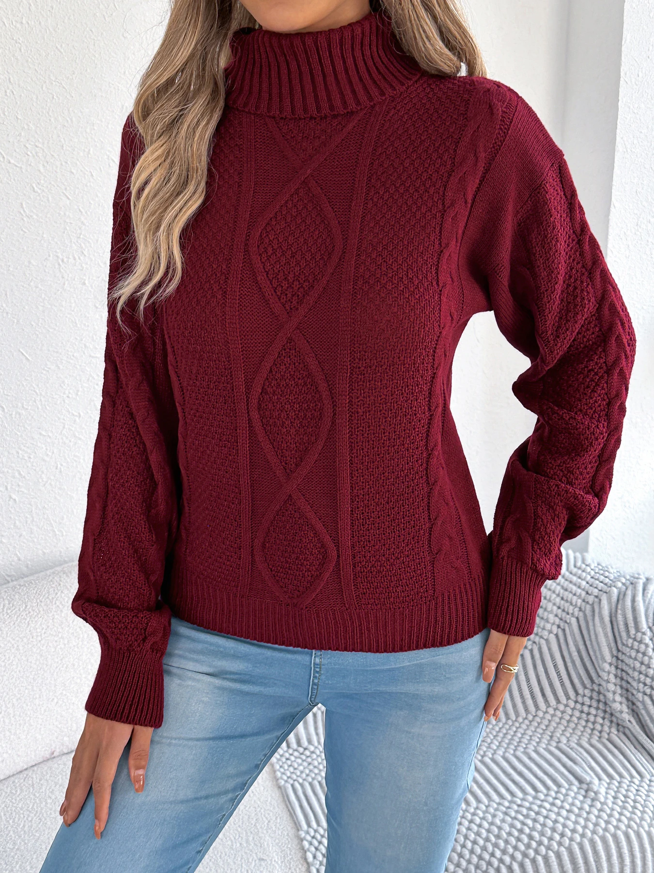 

Women Turtleneck Solid Pullover Sweater Long Sleeve Fall Winter Getaway Knit Top