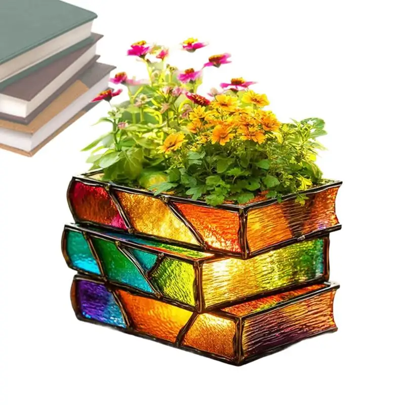 

Book Planter Stacked Colorful Fun Home Decor Home Decor Accents for Garden Pots Succulents Shelf Desk Bibliophile Christmas